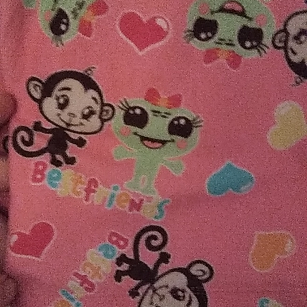 Girls 5T Best friends Monkey Frog Hearts Joe Boxer Pajama Set 4 Glitter Buttons - Picture 10 of 12